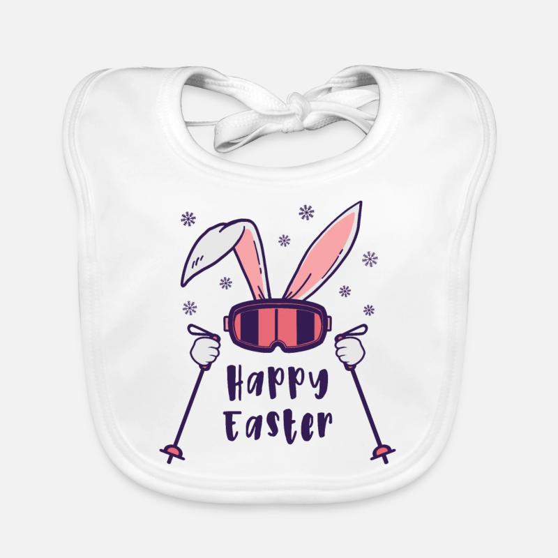 Happy Easter from Skiing Rabbit with ski poles Organic Baby Bibs