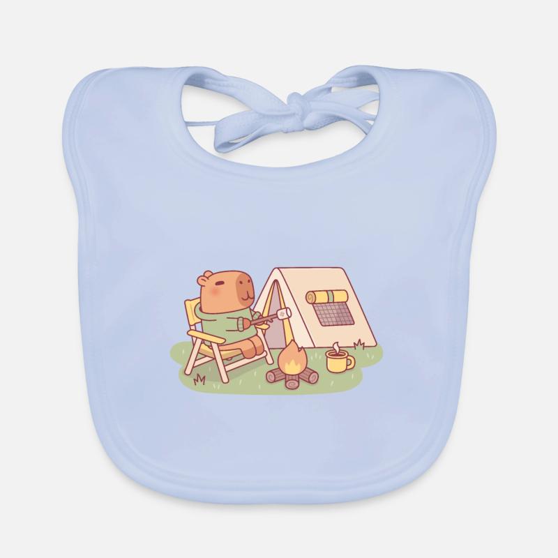 Cute Capybara Toasting Marshmallow At Campfire Organic Baby Bibs
