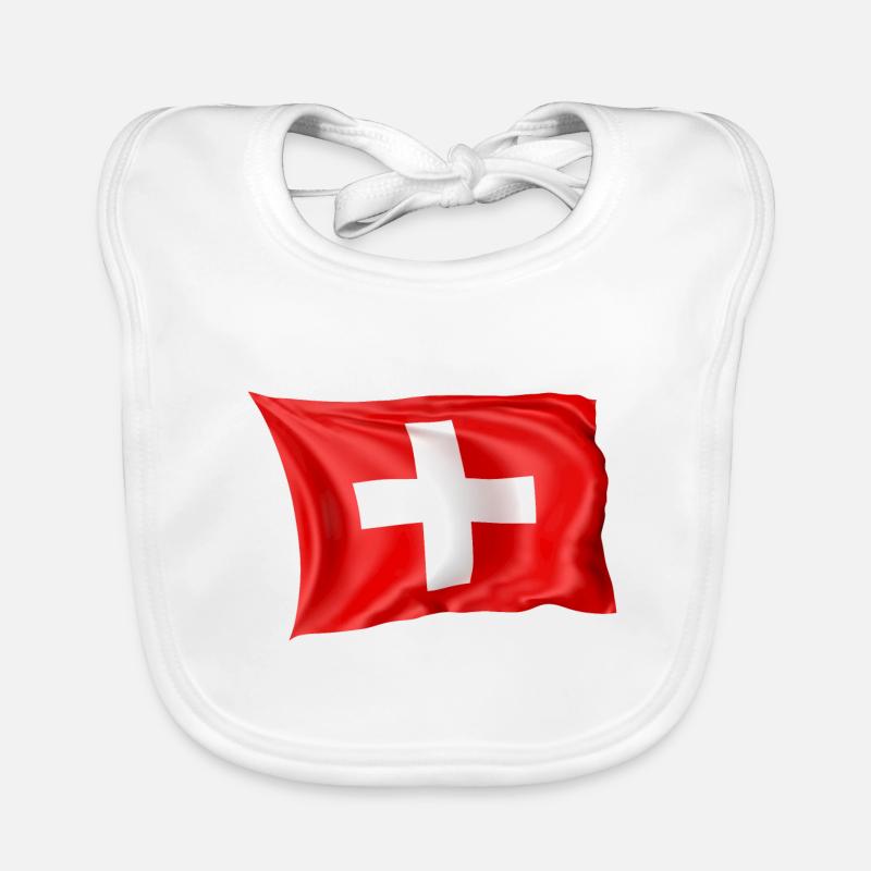 Drapeau de la Suisse Drapeau national - Bavoir bio Bébé - blanc