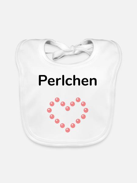 Perlchen (herzförmige Anordnung von Perlen) - Baby Bio-Lätzchen - Weiß - Vorne
