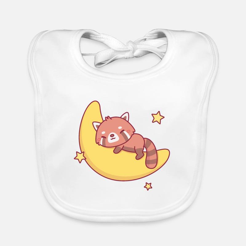 Cute Little Red Panda Sleeping On Moon Organic Baby Bibs