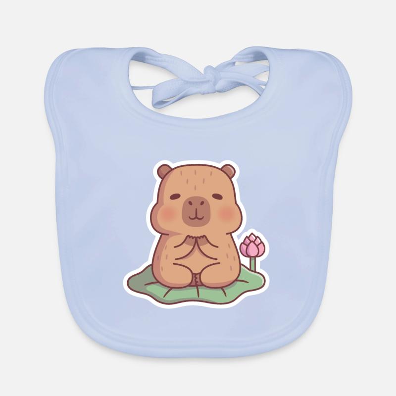 Cute Capybara Meditating On Lotus Leaf Organic Baby Bibs