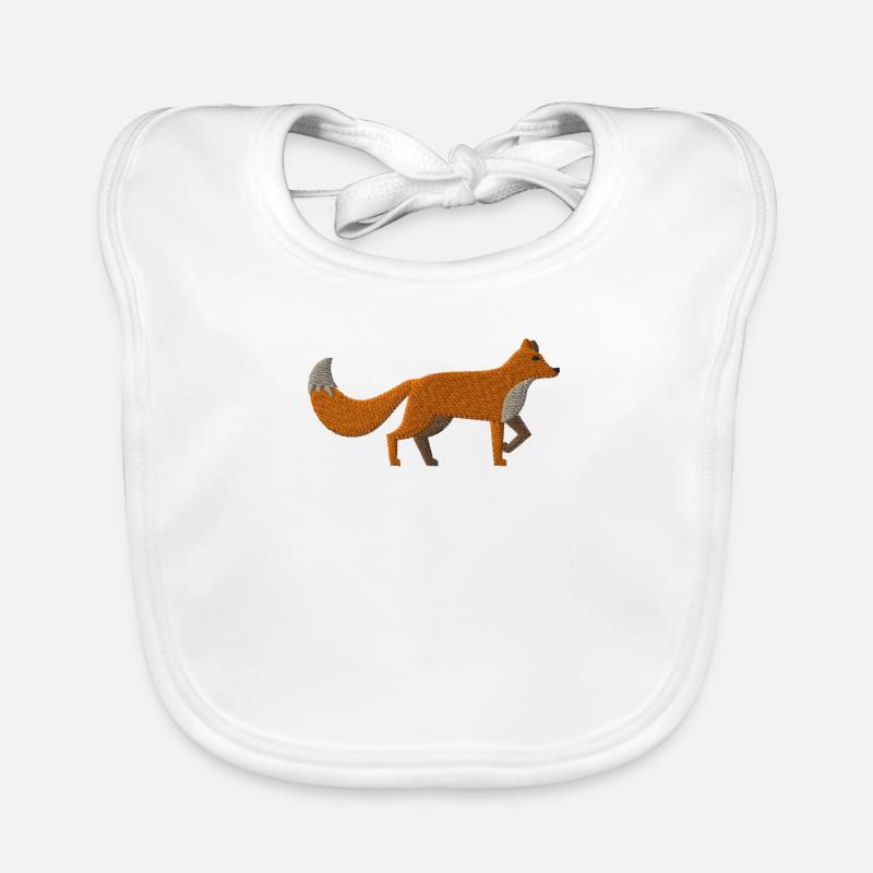 Embroidered fox - Organic Baby Bibs - white