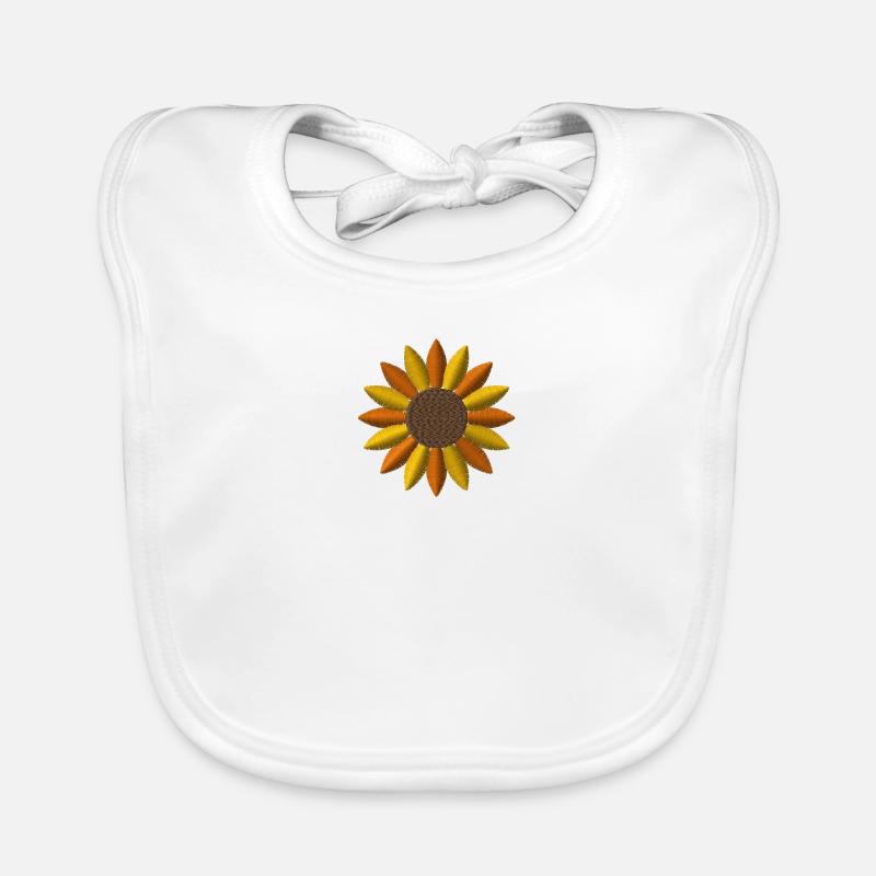 Tournesol brodé - Bavoir bio Bébé - blanc