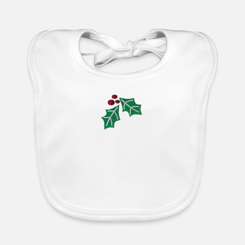 Cerisier cornaline brodé - Bavoir bio Bébé - blanc