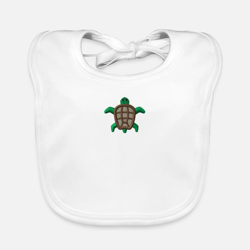 Embroidered turtle - Organic Baby Bibs - white