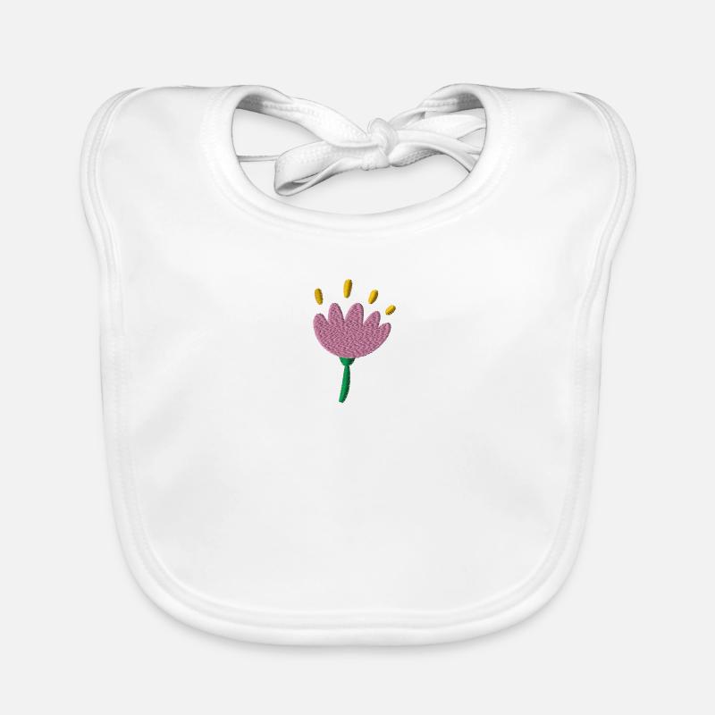 Fleur brodée - Bavoir bio Bébé - blanc