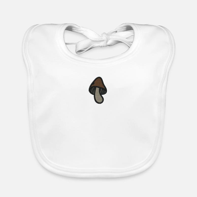 Champignon brodé - Bavoir bio Bébé - blanc