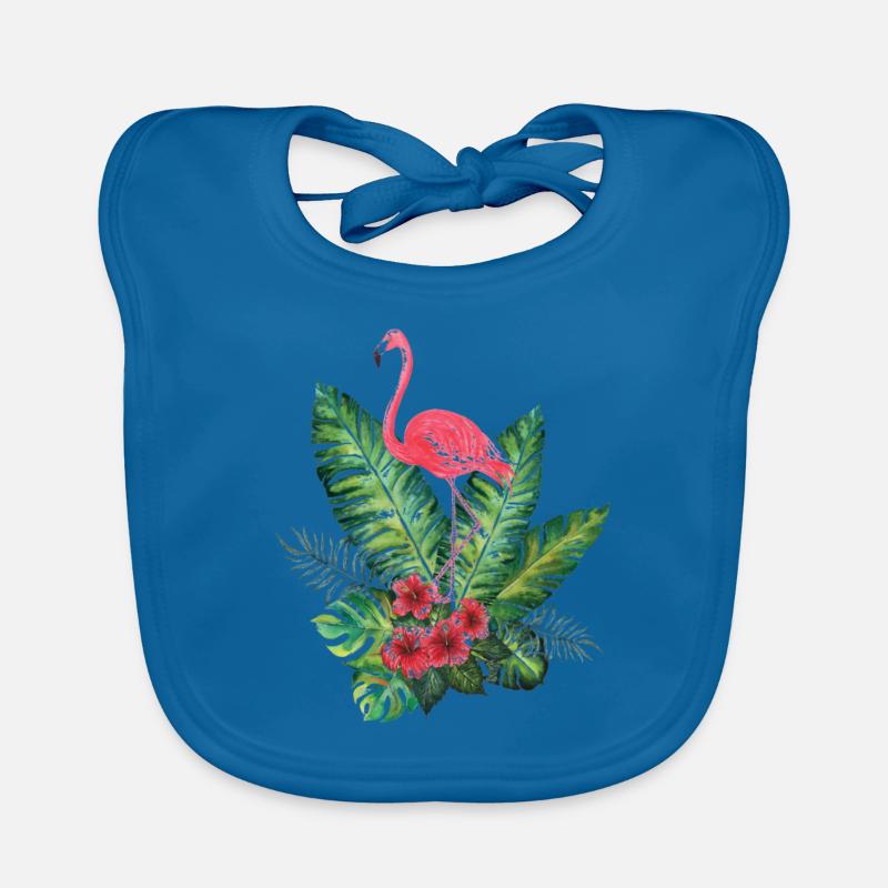 Flamant Rose tropical - Bavoir bio Bébé - bleu paon