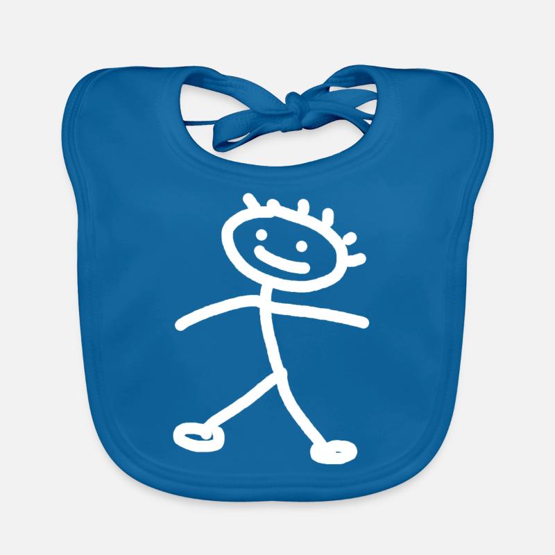 Strichmännchen weiss - Baby Bio-Lätzchen - Pfauenblau