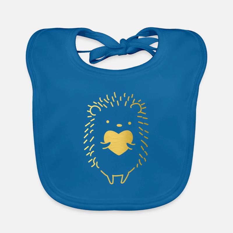 Hérisson doré avec un coeur d'or dans la main. - Bavoir bio Bébé - bleu paon
