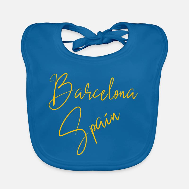 Barcelone Espagne - Bavoir bio Bébé - bleu paon