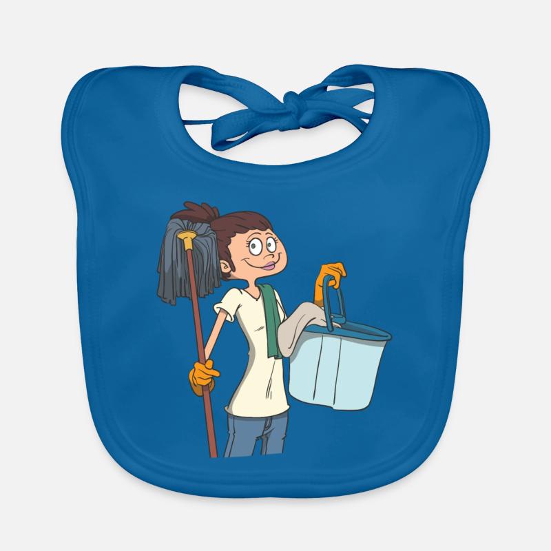 Putzfrau mit Wischmob und Eimer Baby Bio-Lätzchen
