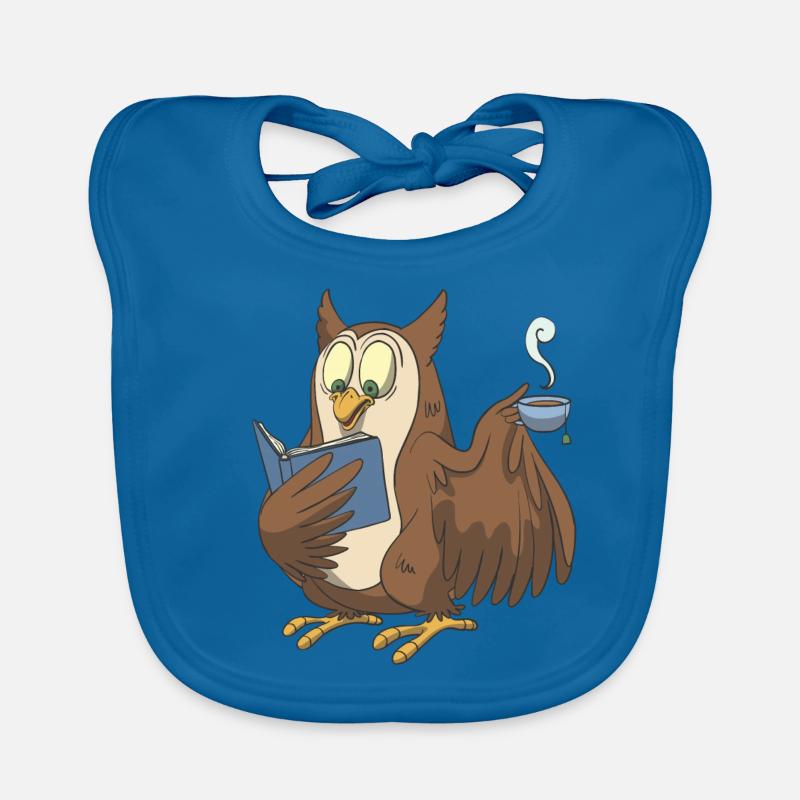 Bücher Eule mit einer Tasse Tee Baby Bio-Lätzchen