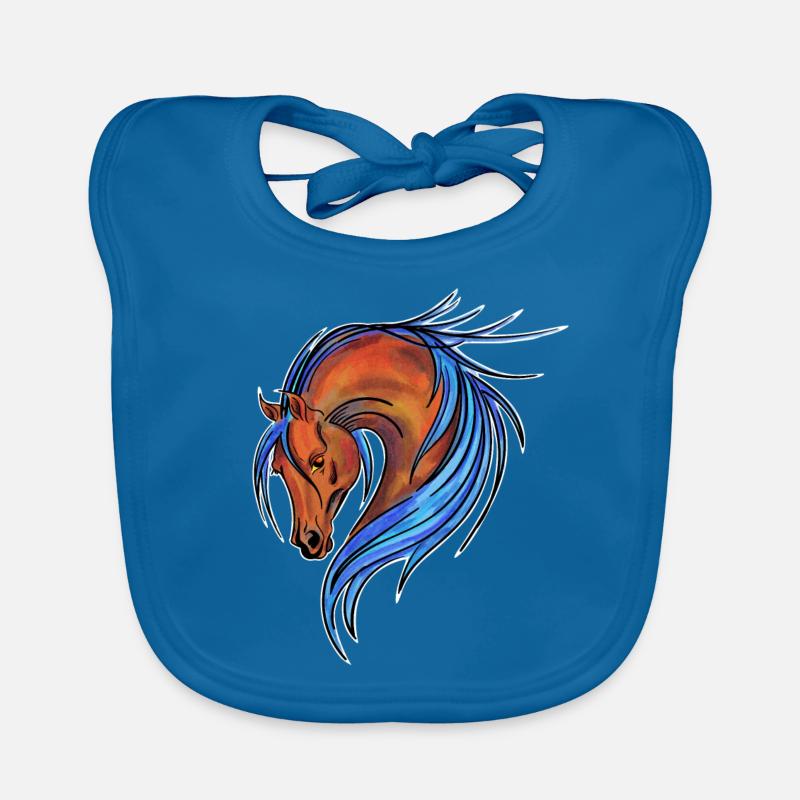 cheval qui monte Cheval - Bavoir bio Bébé - bleu paon