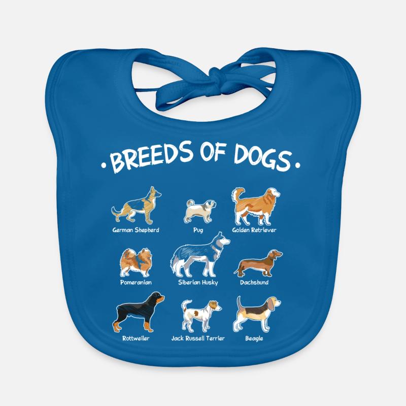 Races de chiens - Bavoir bio Bébé - bleu paon