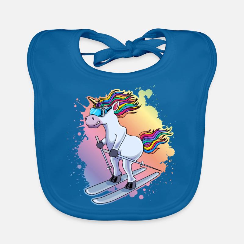 Piste de ski Einhorn Bunt Klecks - Bavoir bio Bébé - bleu paon