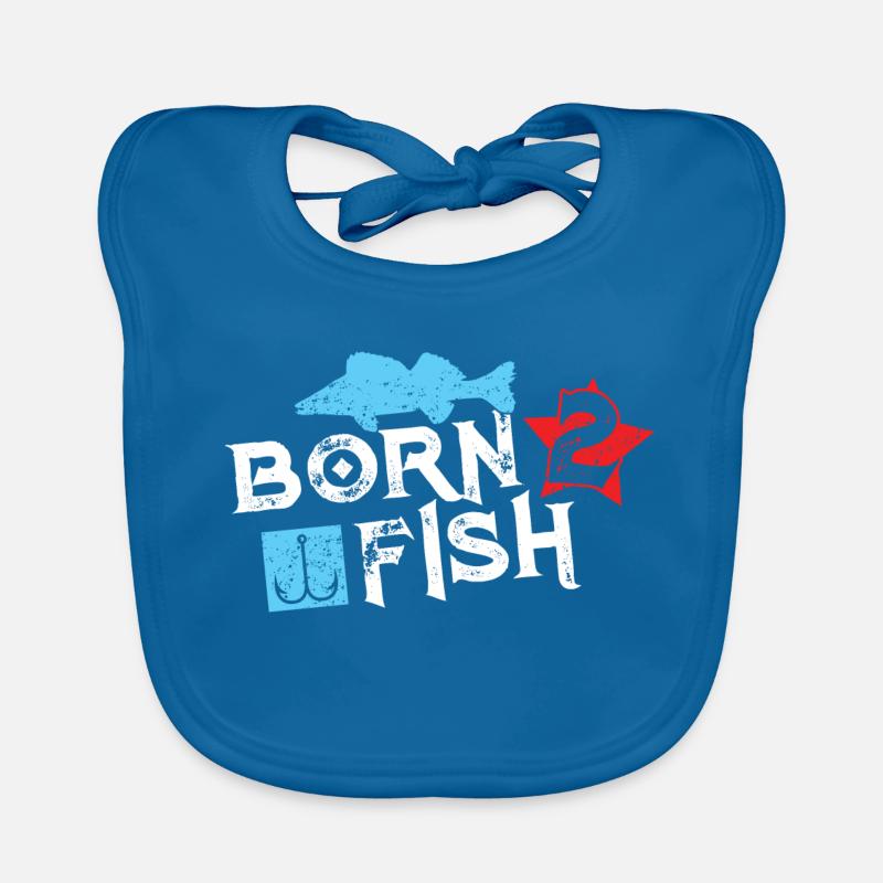 Né pour pêcher Pêche Pêche - Bavoir bio Bébé - bleu paon