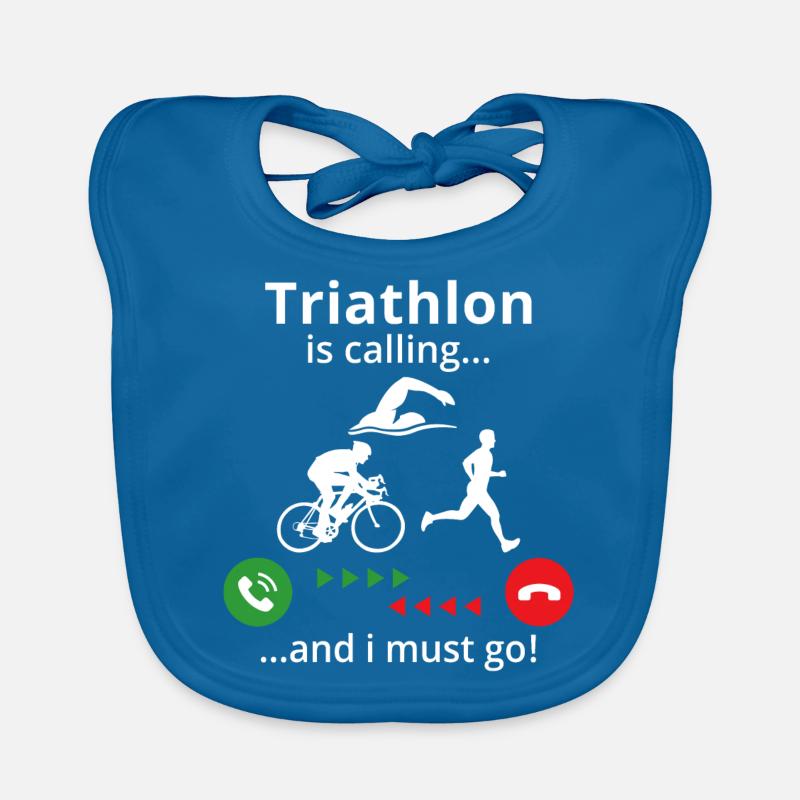 Triathlon is calling and i must go - Bavoir bio Bébé - bleu paon