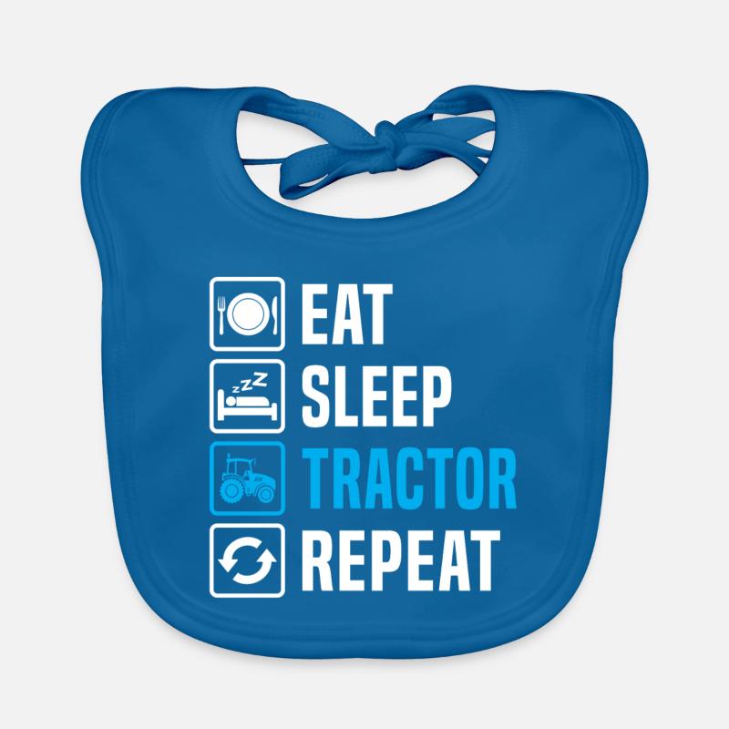 eat sleep tractor repeat - Bavoir bio Bébé - bleu paon