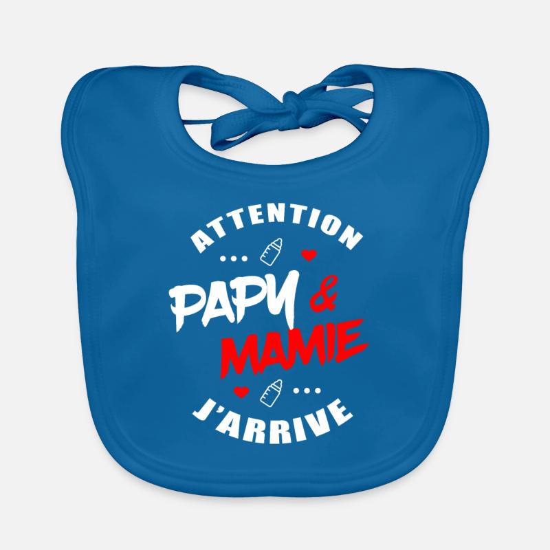 ATTENTION PAPY ET MAMIE J'ARRIVE - Bavoir bio Bébé - bleu paon
