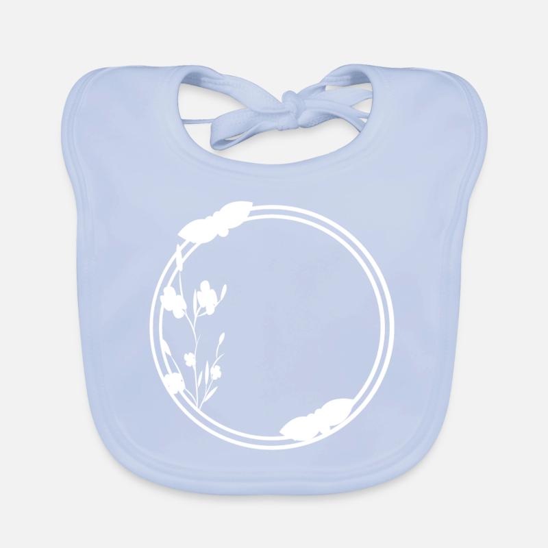 Spring Frame Circle in White Flowers Organic Baby Bibs