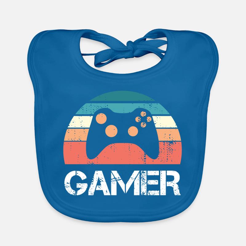 Gamer Retro Sunset Gaming Controller Cadeau pour garçons - Bavoir bio Bébé - bleu paon