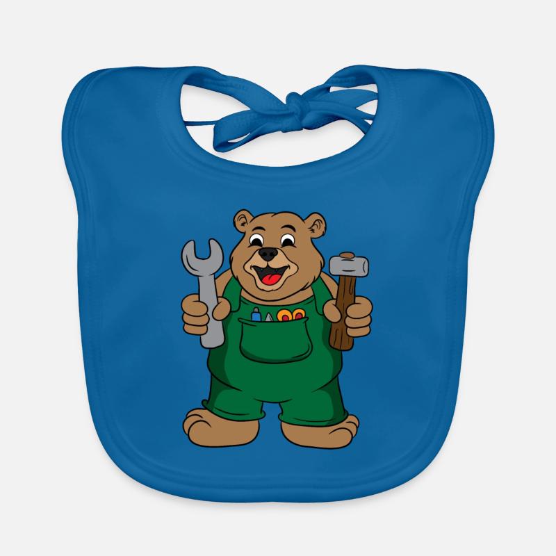 Papa Bear Fix Menuiserie Papa Papy Papa Parenting - Bavoir bio Bébé - bleu paon