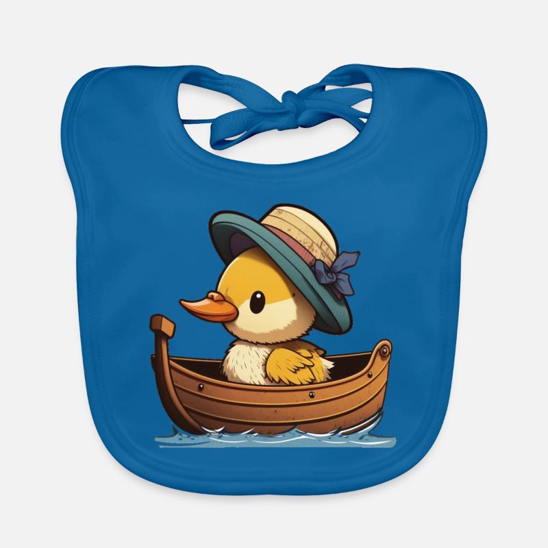 Canard mignon en bateau à rames avec chapeau d’été et fleur Bavoir bio Bébé