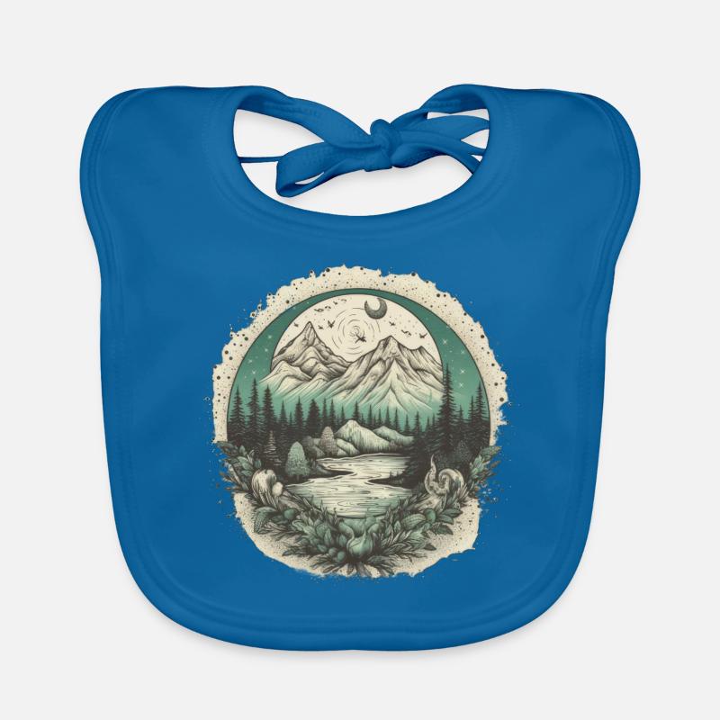 Nature Aventure Randonnée Camping Design - Bavoir bio Bébé - bleu paon