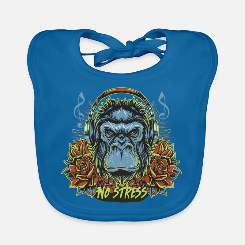 Gorilla mit Kopfhörer Lustiger Spruch NO STRESS Baby Bio-Lätzchen