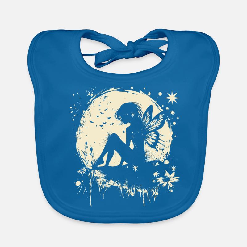 Fée, Elfe, Lune, Conte de fées, Créatures mythiques - Bavoir bio Bébé - bleu paon