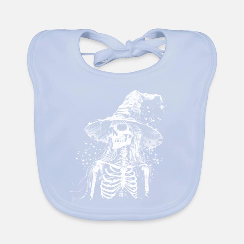 Dark Skeleton Witch with Witch Hat Organic Baby Bibs