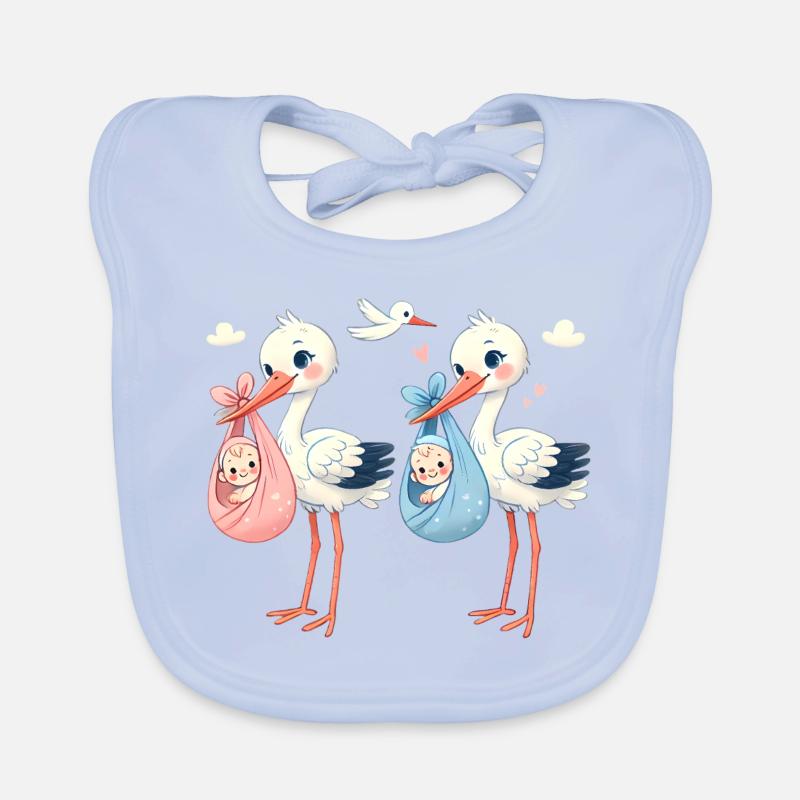 Rosa oder Blauer Storch Baby Überraschung Baby Bio-Lätzchen