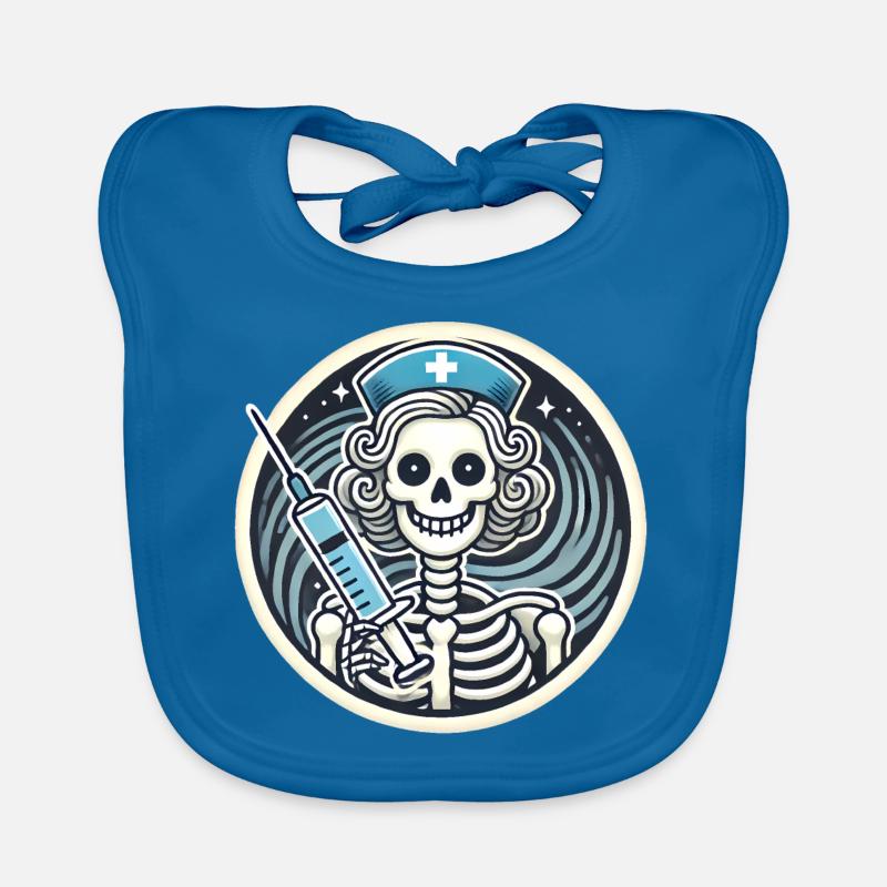 Grim but Caring Skeleton Nurse Badge Organic Baby Bibs