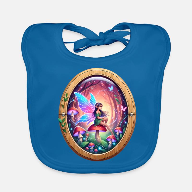 Fairy on a Rainbow Mushroom Design Organic Baby Bibs