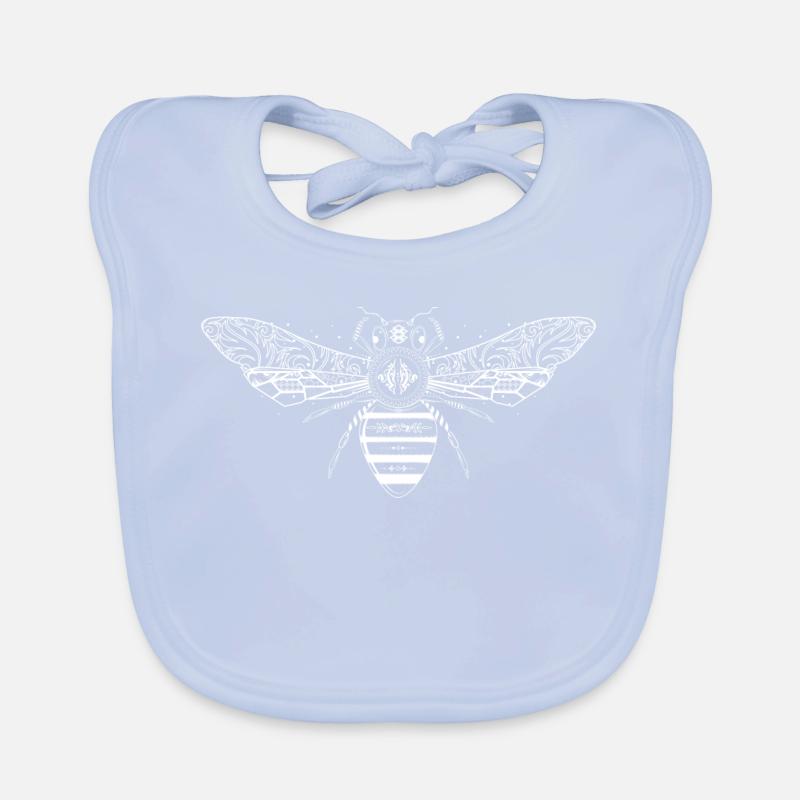 artfully designed white bee Organic Baby Bibs
