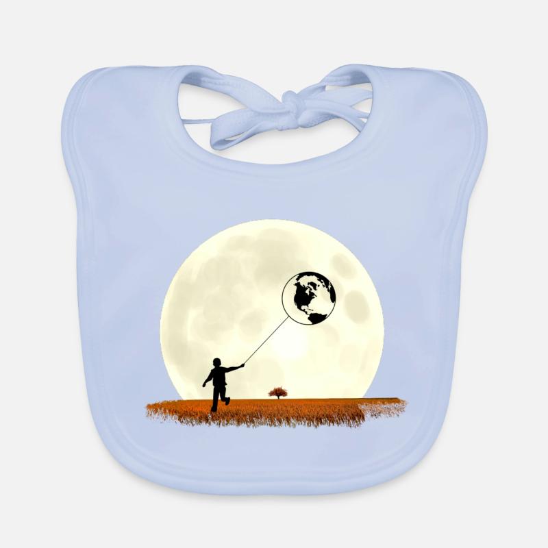 Boy on meadow pulls earth in front of moon Organic Baby Bibs