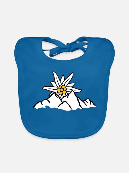 Sun mountain flower Edelweiss - Organic Baby Bibs - peacock-blue - Front