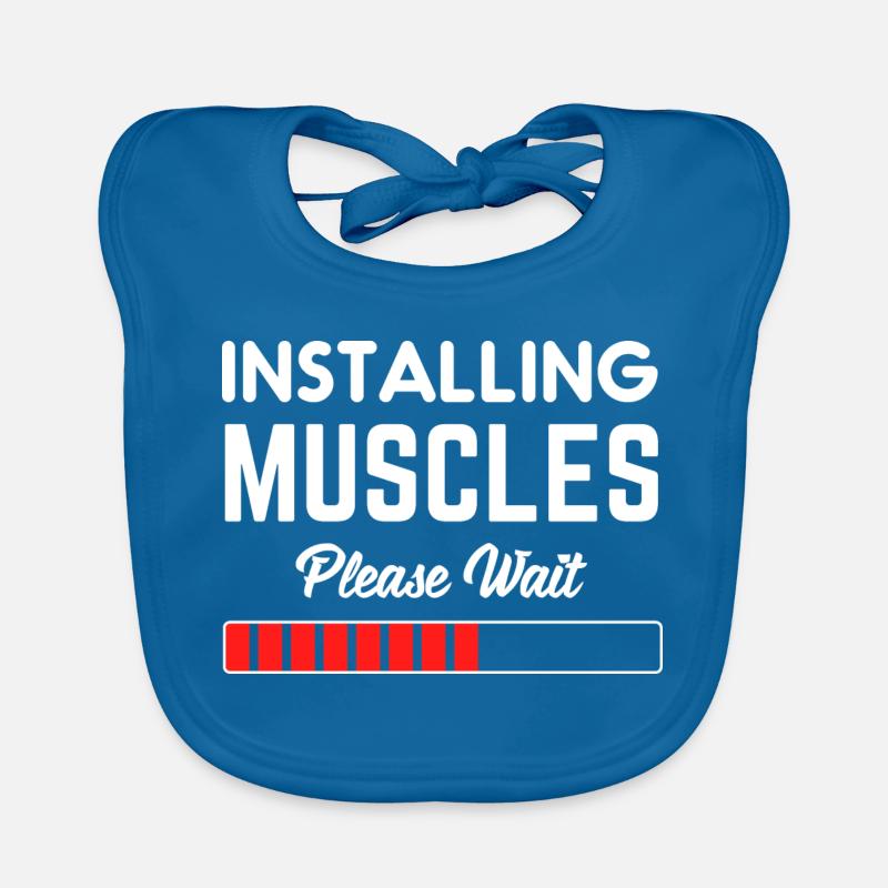 Installing Muscles Please Wait - Bavoir bio Bébé - bleu paon