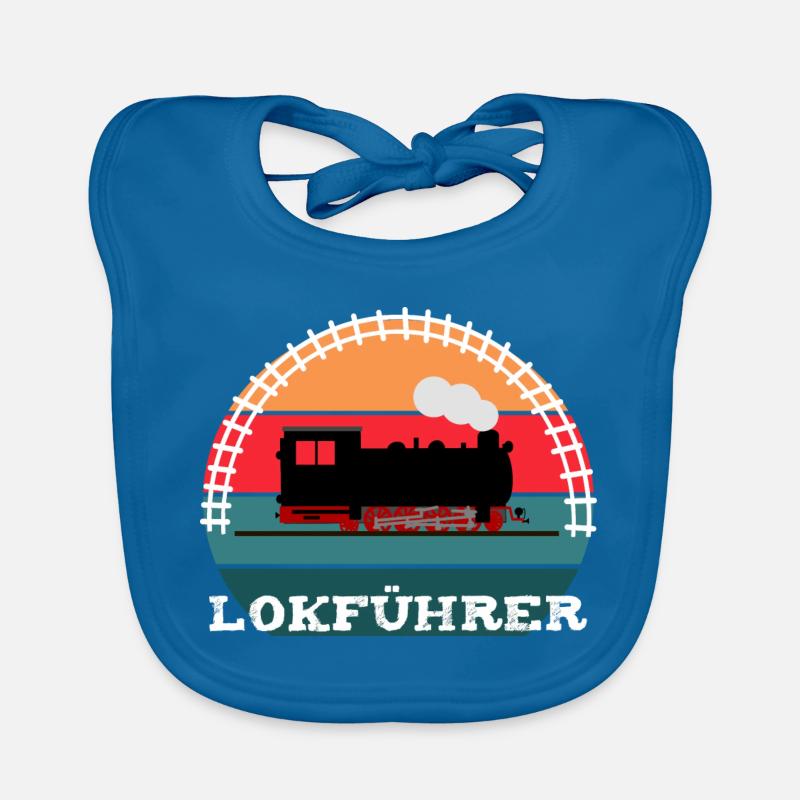 Lokführer Eisenbahn Dampflok - Baby Bio-Lätzchen - Pfauenblau