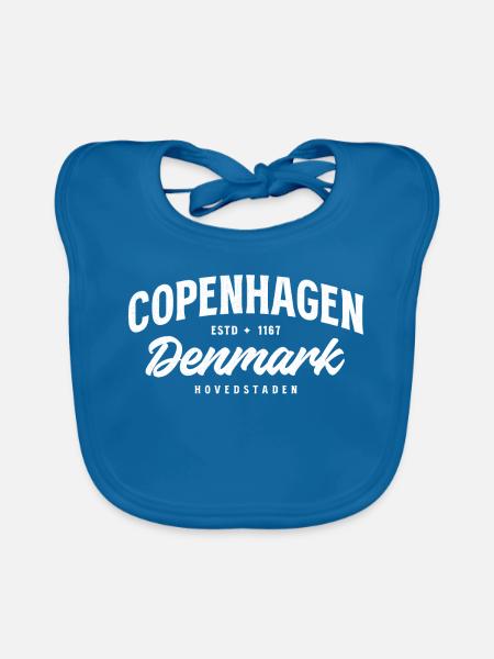 Logo de la Ville Vintage de Copenhague - Bavoir bio Bébé - bleu paon - Devant