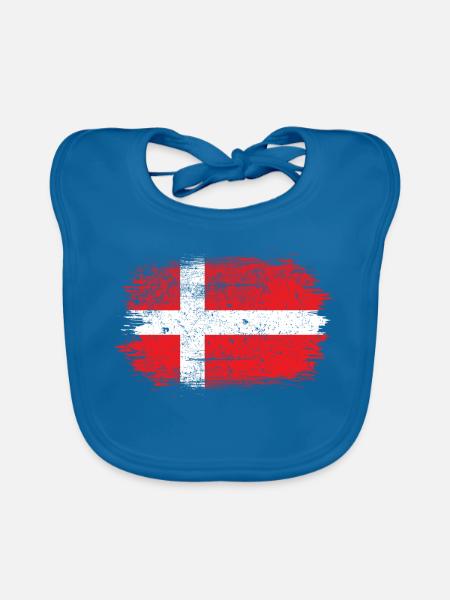 Pinselstrich Dänische Flagge - Baby Bio-Lätzchen - Pfauenblau - Vorne