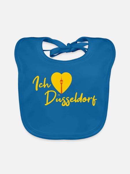 Ich liebe Düsseldorf - Schriftzug - Baby Bio-Lätzchen - Pfauenblau