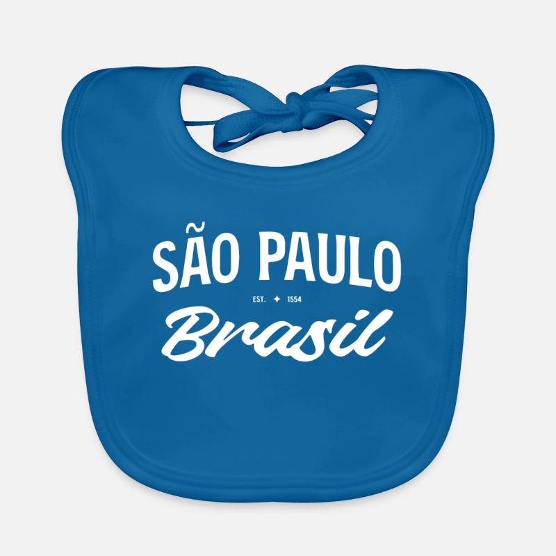 Script rétro de São Paulo Brasil - Bavoir bio Bébé - bleu paon