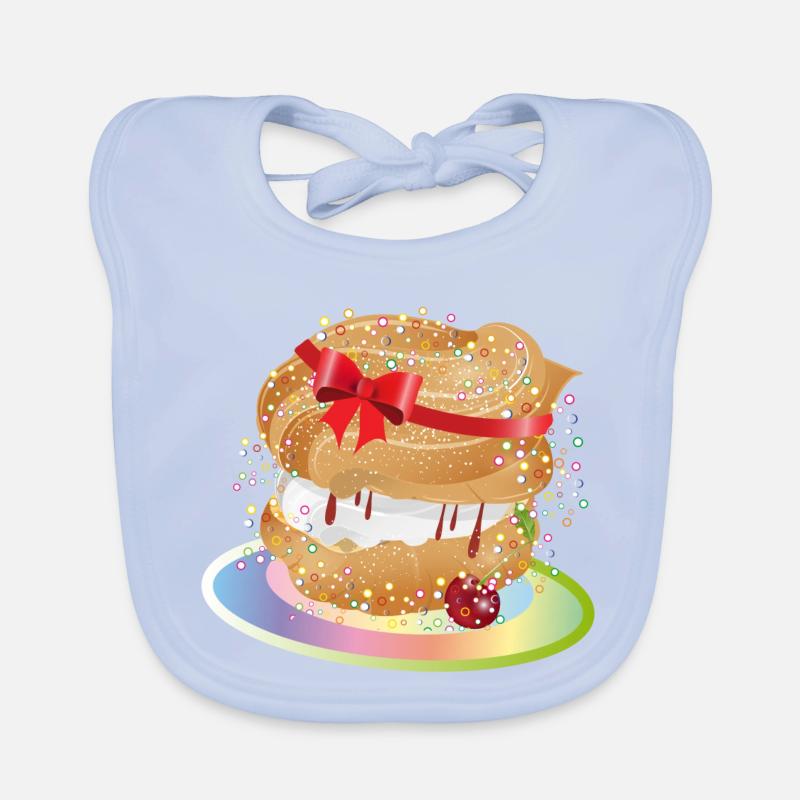 Ein gefüllter Windbeutel mit Geschenkschleife Baby Bio-Lätzchen