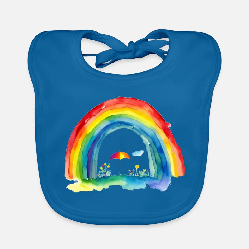 Regenbogen - Baby Bio-Lätzchen - Pfauenblau