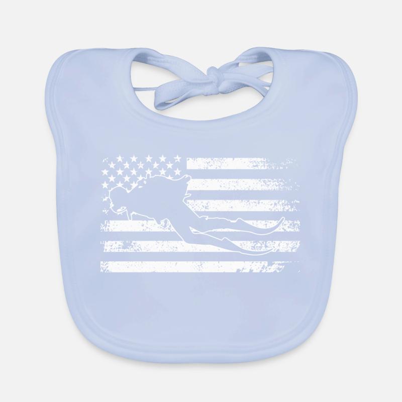 Surfing Silhouette on Weathered US Flag Organic Baby Bibs