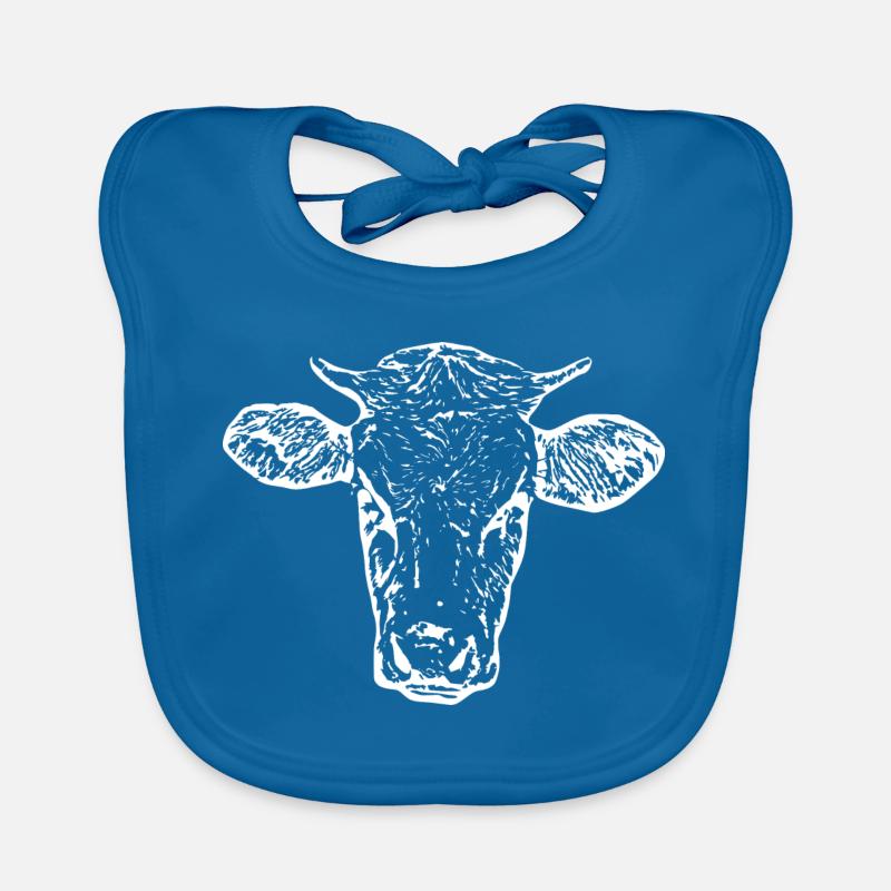 drôle vache tête de vache blanc cadeau fermier - Bavoir bio Bébé - bleu paon