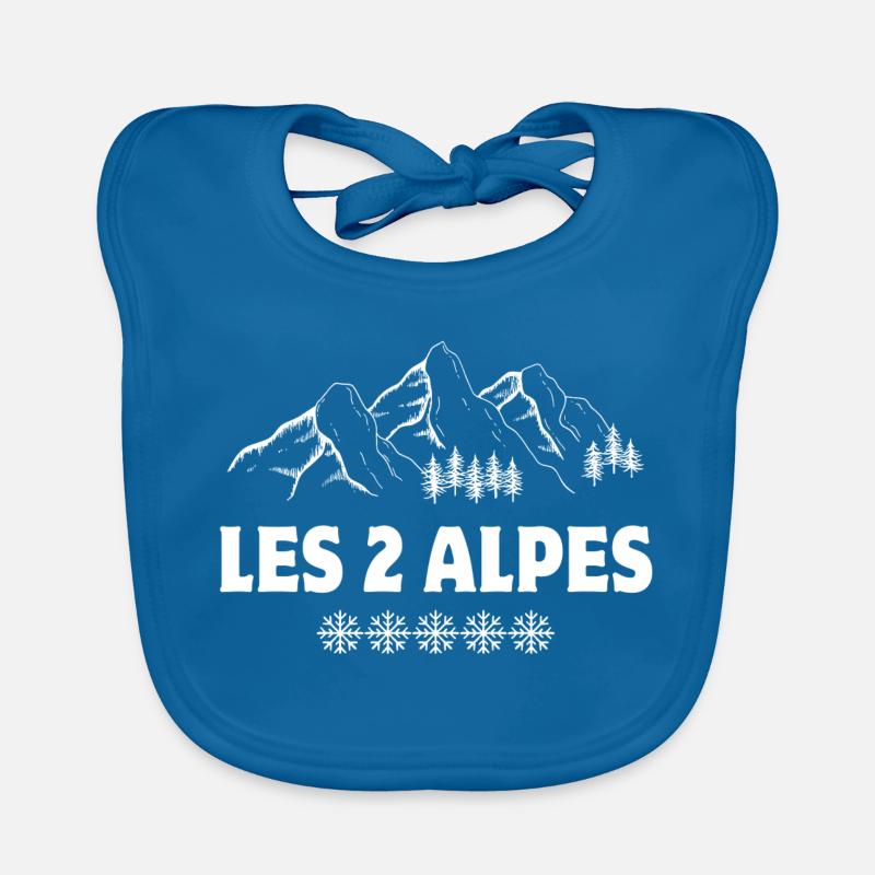 ski, station de ski, les 2 Alpes - Bavoir bio Bébé - bleu paon